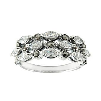 Lavish by TJM Sterling Silver Cubic Zirconia & Marcasite Marquise Right Hand Ring