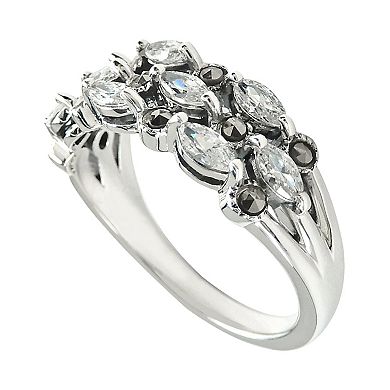 Lavish by TJM Sterling Silver Cubic Zirconia & Marcasite Marquise Right Hand Ring