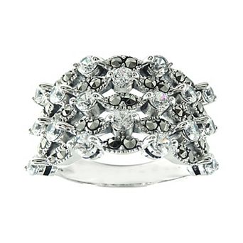 Lavish by TJM Sterling Silver Cubic Zirconia & Marcasite Layered Right Hand Ring