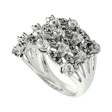 Lavish by TJM Sterling Silver Cubic Zirconia & Marcasite Layered Right Hand Ring