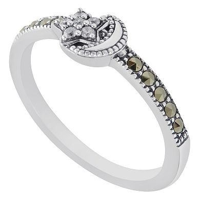 Lavish by TJM Sterling Silver Cubic Zirconia & Marcasite Moon & Star Ring