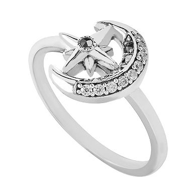 Lavish by TJM Sterling Silver Marcasite & Cubic Zirconia Moon & Star Slim Ring