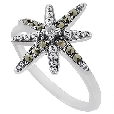 Lavish by TJM Sterling Silver Marcasite & Cubic Zirconia Star Burst Slim Ring