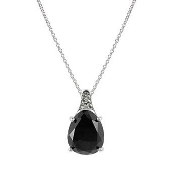 Lavish by TJM Sterling Silver Onyx & Marcasite Drop Pendant Necklace
