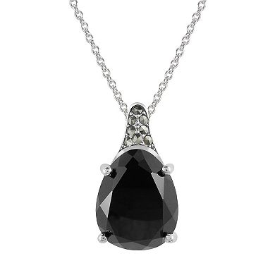 Lavish by TJM Sterling Silver Onyx & Marcasite Drop Pendant Necklace