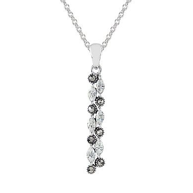 Lavish by TJM Sterling Silver Marcasite & Cubic Zirconia Long Waterfall Pendant Necklace