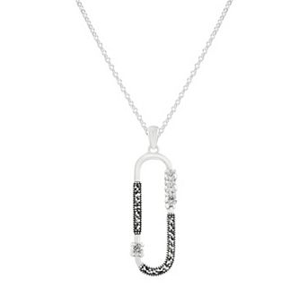 Lavish by TJM Sterling Silver Marcasite & Cubic Zirconia Oval Pendant Necklace