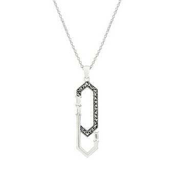 Lavish by TJM Sterling Silver Marcasite & Cubic Zirconia Paperclip Pendant Necklace
