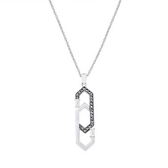 Lavish by TJM Sterling Silver Marcasite & Cubic Zirconia Double Oval Pendant Necklace