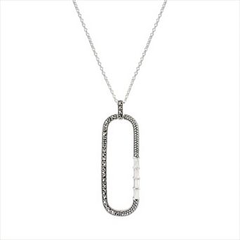 Lavish by TJM Sterling Silver Marcasite & Cubic Zirconia Oval Baguette Pendant Necklace