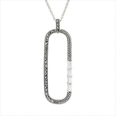 Lavish by TJM Sterling Silver Marcasite & Cubic Zirconia Oval Baguette Pendant Necklace