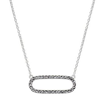 Lavish by TJM Sterling Silver Marcasite Ellipse Pendant Necklace
