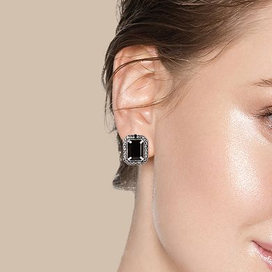 Lavish by TJM Sterling Silver Onyx & Marcasite Square Stud Earrings