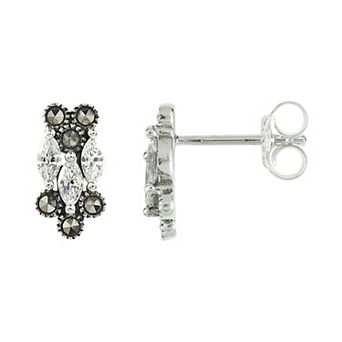 Lavish by TJM Sterling Silver Cubic Zirconia & Marcasite Cluster Stud Earrings