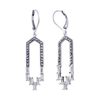 Lavish by TJM Sterling Silver Cubic Zirconia & Marcasite Open Oval Drop Earrings