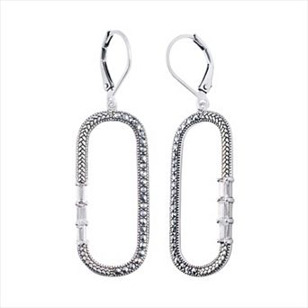 Lavish by TJM Sterling Silver Cubic Zirconia & Marcasite Long Oval Drop Earrings