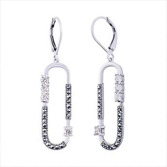 Lavish by TJM Sterling Silver Cubic Zirconia & Marcasite Long Open Oval Drop Earrings