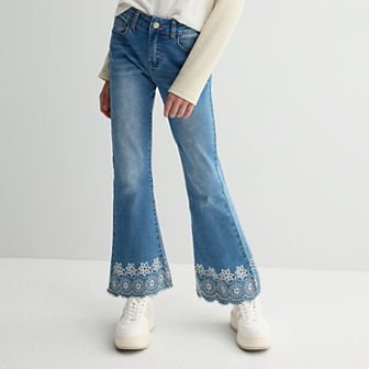Girls 7-16 Gogo Star Crochet Textured Denim Flare Pants