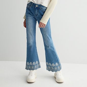 Girls 7-16 Gogo Star Crochet Textured Denim Flare Pants