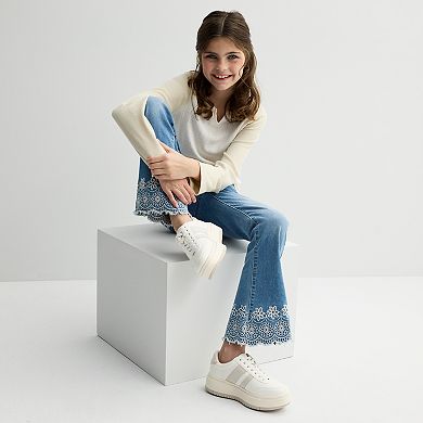 Girls 7-16 Gogo Star Crochet Textured Denim Flare Pants