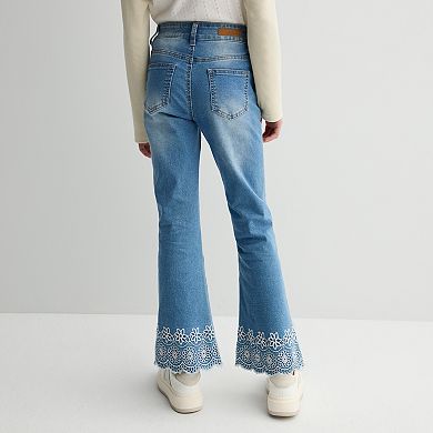 Girls 7-16 Gogo Star Crochet Textured Denim Flare Pants