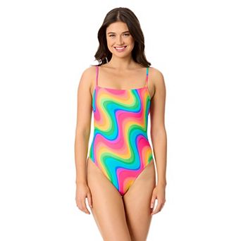 Juniors' Hurley Rainbow Wave Cheeky Square Neck One-Piece Swimsuit