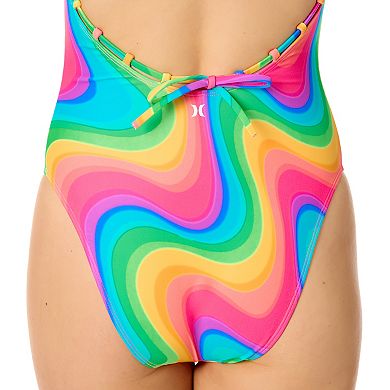 Juniors' Hurley Rainbow Wave Cheeky Square Neck One-Piece Swimsuit