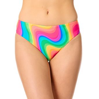 Juniors' Hurley Rainbow Wave Reversible Mid-Rise High Leg Swim Bottoms
