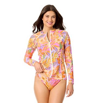 Juniors' Hurley Tropic Jewel Long Sleeve Zip Front Rash Guard