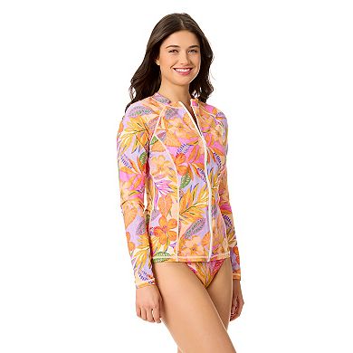 Juniors' Hurley Tropic Jewel Long Sleeve Zip Front Rash Guard