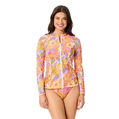 Juniors' Hurley Tropic Jewel Long Sleeve Zip Front Rash Guard