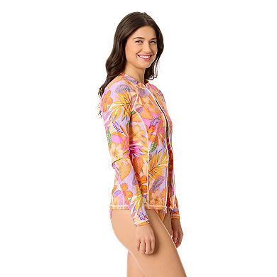 Juniors' Hurley Tropic Jewel Long Sleeve Zip Front Rash Guard