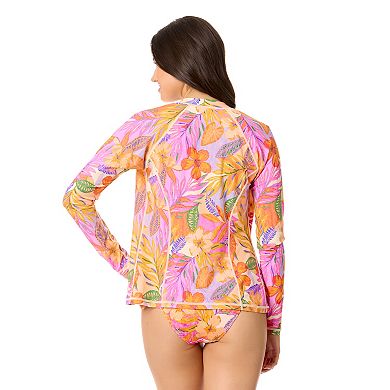 Juniors' Hurley Tropic Jewel Long Sleeve Zip Front Rash Guard