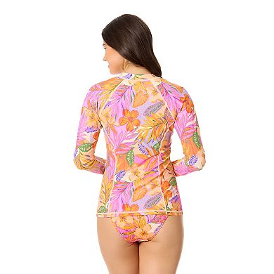 Juniors' Hurley Tropic Jewel Long Sleeve Zip Front Rash Guard