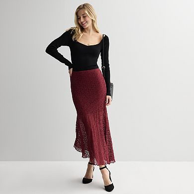 Juniors' eyeshadow Lace Asymmetrical Hem Maxi Skirt