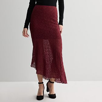 Juniors' eyeshadow Lace Asymmetrical Hem Maxi Skirt