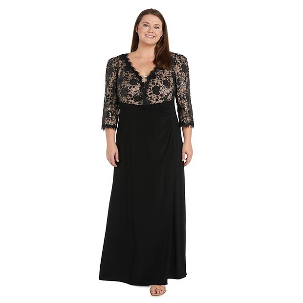 Long Formal Dress Plus Size R&M Richards 1566W - Black/Nude / 14W