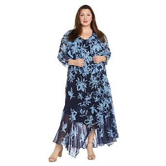 Plus Size R&M Richards 2 pc Print Chiffon Dress & Jacket Set