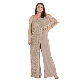 Plus Size R&M Richards Embroidered Sequin Lace Capelet Jumpsuit
