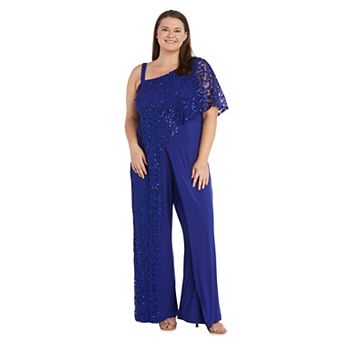 Plus Size R&M Richards Embroidered Sequin Lace Capelet Jumpsuit