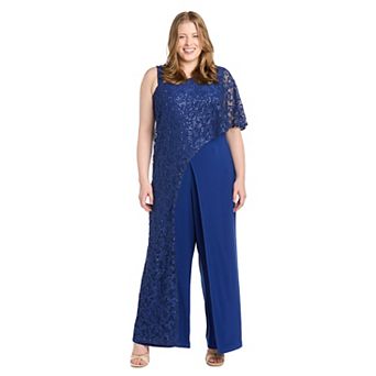 Plus Size R&M Richards Embroidered Sequin Lace Capelet Jumpsuit