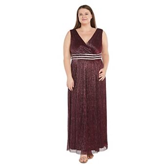 Plus Size R&M Richards Long Crinkle Pleated Sleeveless Dress