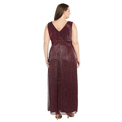 Plus Size R&M Richards Long Crinkle Pleated Sleeveless Dress