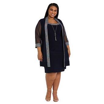 Plus Size R&M Richards 2 pc Foil Texture Knit Detail Jacket & Dress Set