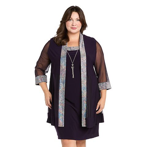 Женские платья R&M Plus Size R&M Richards 2 pc Foil Texture Knit Detail Jacket & Dress Set