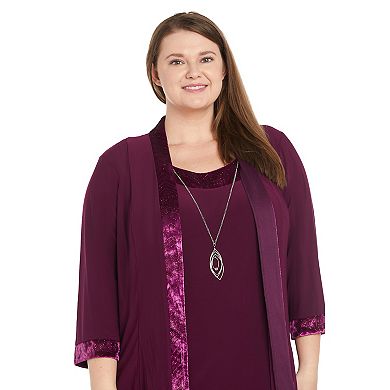 Plus Size R&M Richards 2-pc. Banded Glitter Velvet Trim Jacket & Dress Set