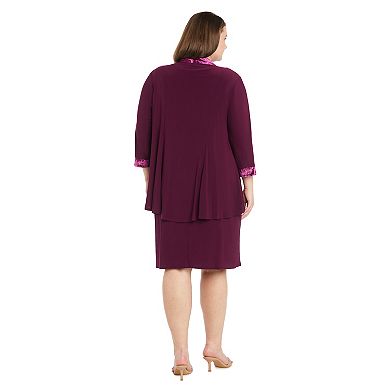 Plus Size R&M Richards 2-pc. Banded Glitter Velvet Trim Jacket & Dress Set