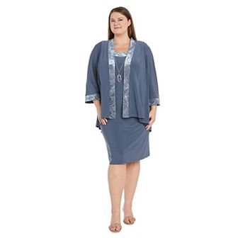 Plus Size R&M Richards 2 pc Banded Glitter Velvet Trim Jacket & Dress Set