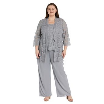 Plus Size R&M Richards 3 pc Lace Tank, Jacket & Jersey Chiffon Pant Set