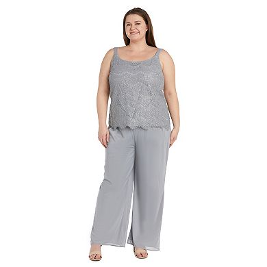 Plus Size R&M Richards 3-pc. Lace Tank, Jacket & Jersey Chiffon Pant Set
